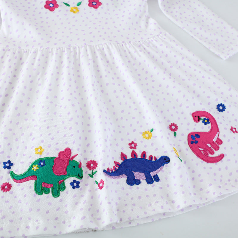Mädchen Baumwollkleid mit buntem Dinosaurier- und Blumenmotiv