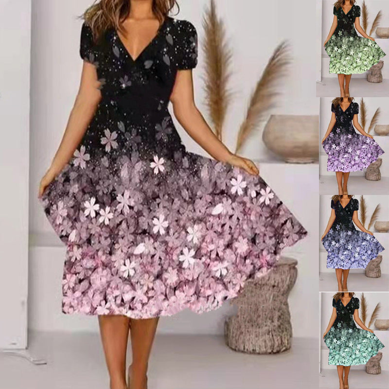Damen A-Linie Sommerkleid mit V-Ausschnitt und floralen Akzenten Selmira