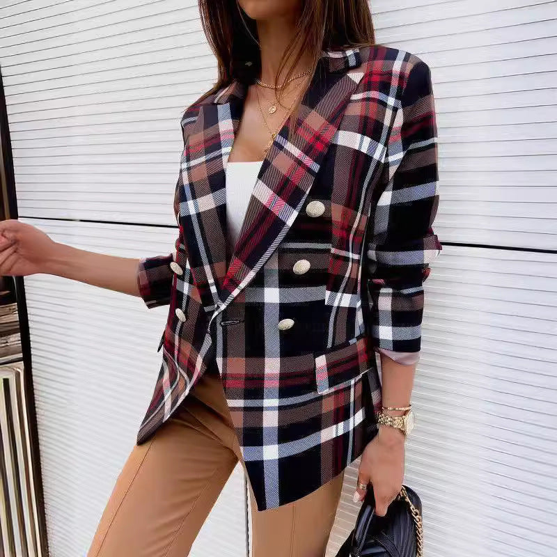 Damen Karierter Blazer mit doppelter Knopfleiste und schickem Schnitt Selmira