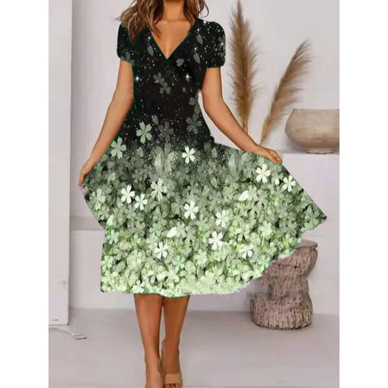 Damen A-Linie Sommerkleid mit V-Ausschnitt und floralen Akzenten Selmira