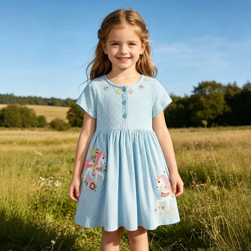 Mädchen Sommerkleid mit gesticktem Einhornmotiv