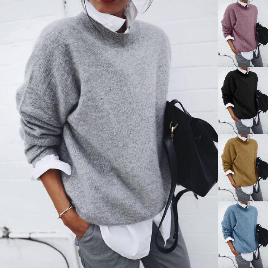Damen nan gemütlicher Oversize-Strickpullover mit Stehkragen