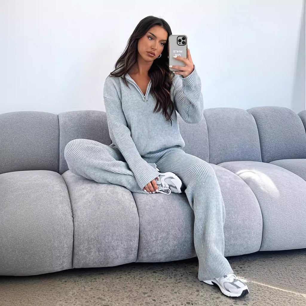 Damen nan Feinstrickpullover mit hohem Kragen und verdecktem Reißverschluss