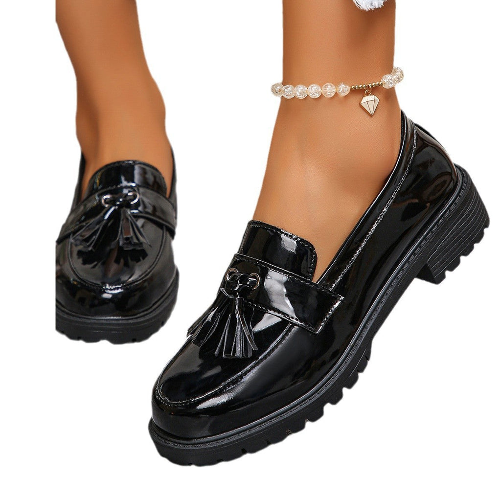 Damen nan elegante Lack-Tassel-Loafer mit profilierter Traktorsohle und gepolstertem Komfortfußbett