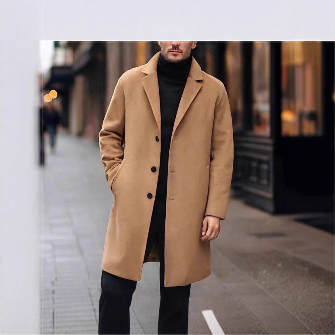 Herren nan eleganter Wollmixmantel mit Reverskragen und geradem Schnitt