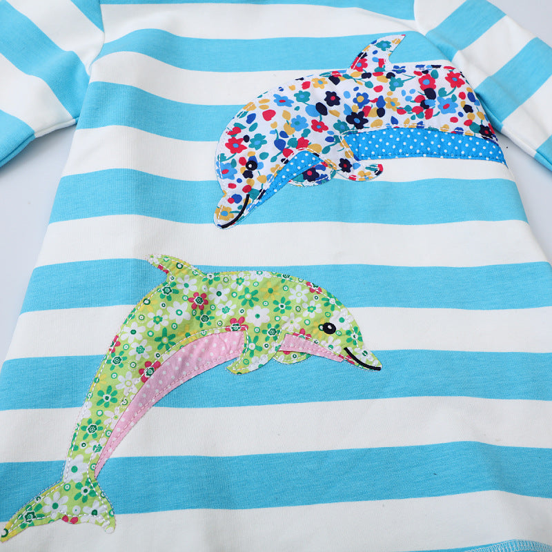 Mädchen Kapuzenkleid mit buntem Delfin-Motiv