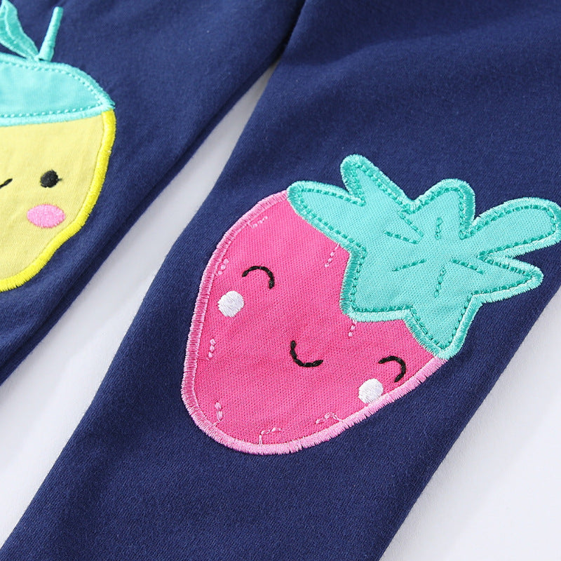 Mädchen Leggings mit fröhlichen Obst-Applikationen
