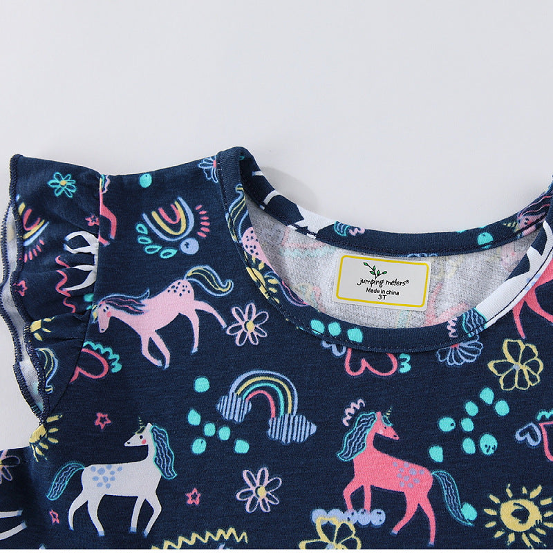 Mädchen Freizeitkleid mit süßen Einhorn- und Blumenmotiven