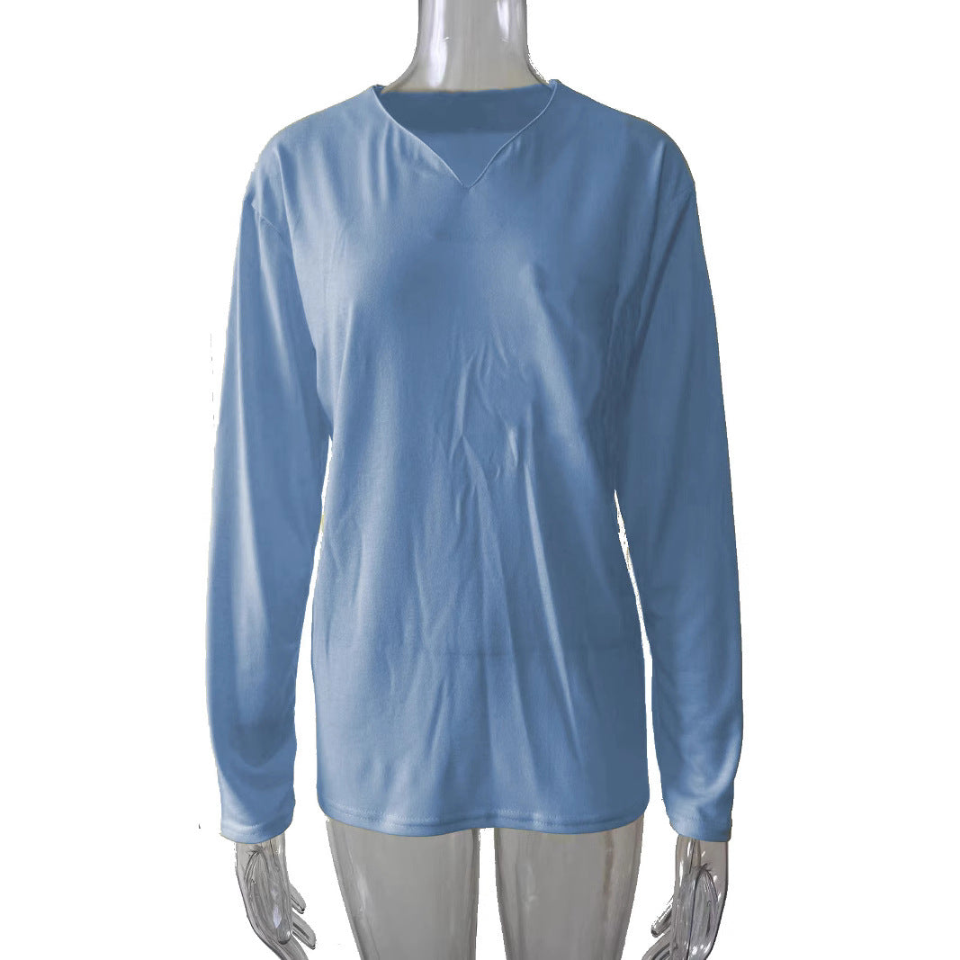 Damen nan legeres Langarmshirt mit V-Notch-Ausschnitt, Brusttasche und lockerer Oversize-Passform