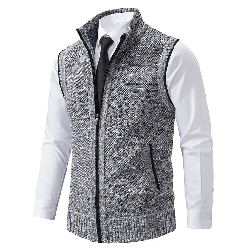 Herren nan elegante Strickweste mit Stehkragen und verdecktem Reißverschluss