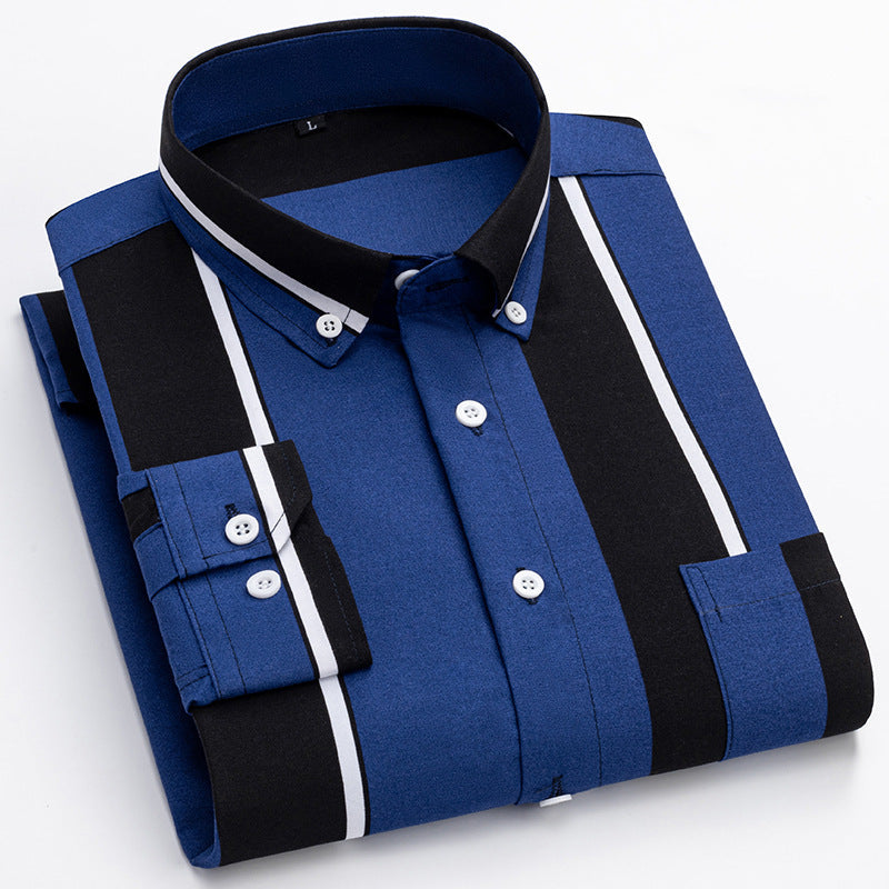 Herren nan gestreiftes Business-Hemd mit Button-Down-Kragen, Brusttasche und bügelleichtem Baumwollmix
