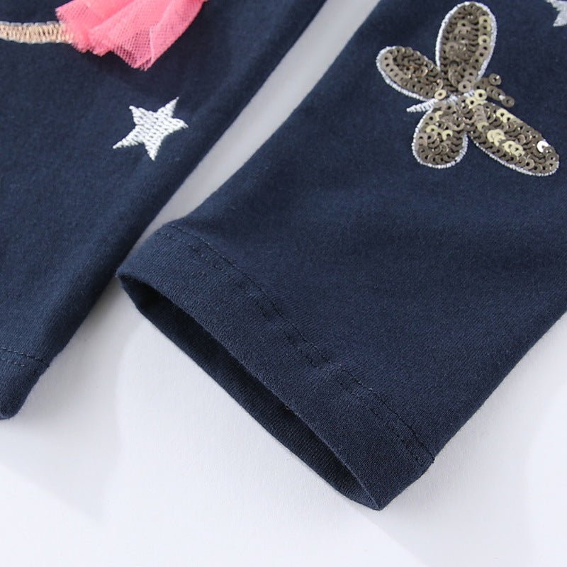 Mädchen Leggings mit glitzernden Feen- und Schmetterlingsapplikationen