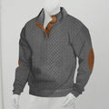 Herren nan grobstrukturierter Halfzip-Strickpullover mit kontrastreicher Knopfleiste und Ellbogenpatches