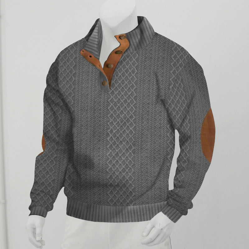 Herren nan grobstrukturierter Halfzip-Strickpullover mit kontrastreicher Knopfleiste und Ellbogenpatches