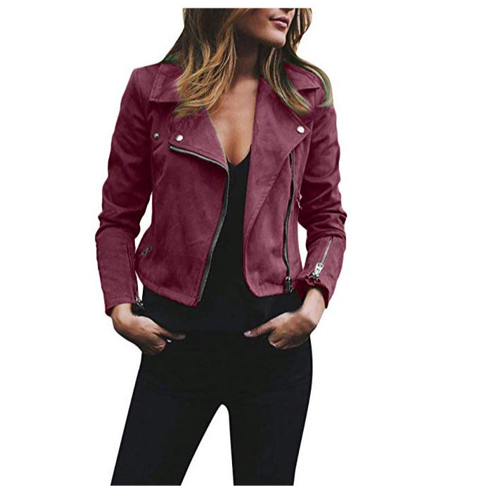Damen nan taillierte Bikerjacke aus Veloursimitat mit asymmetrischem Reißverschluss und Reißverschlussärmeln
