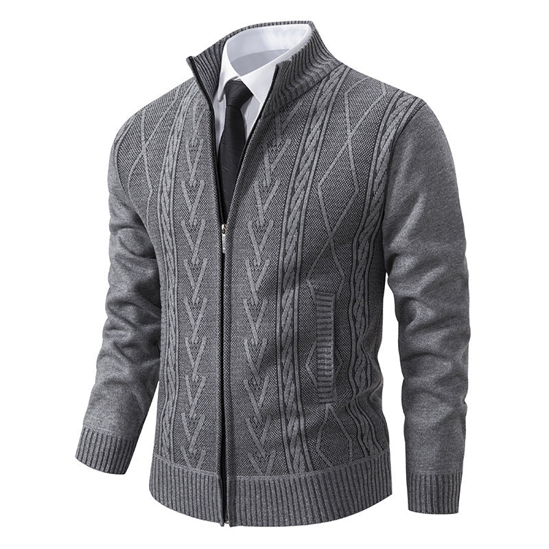 Herren nan gehobene Strickjacke mit erhabenem Zopfmuster und durchgehendem Reißverschluss