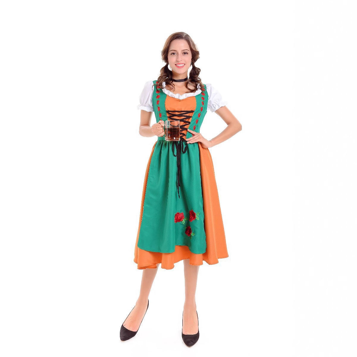 Damen nan traditionelles Dirndlkleid mit Schürze und geschnürtem Mieder