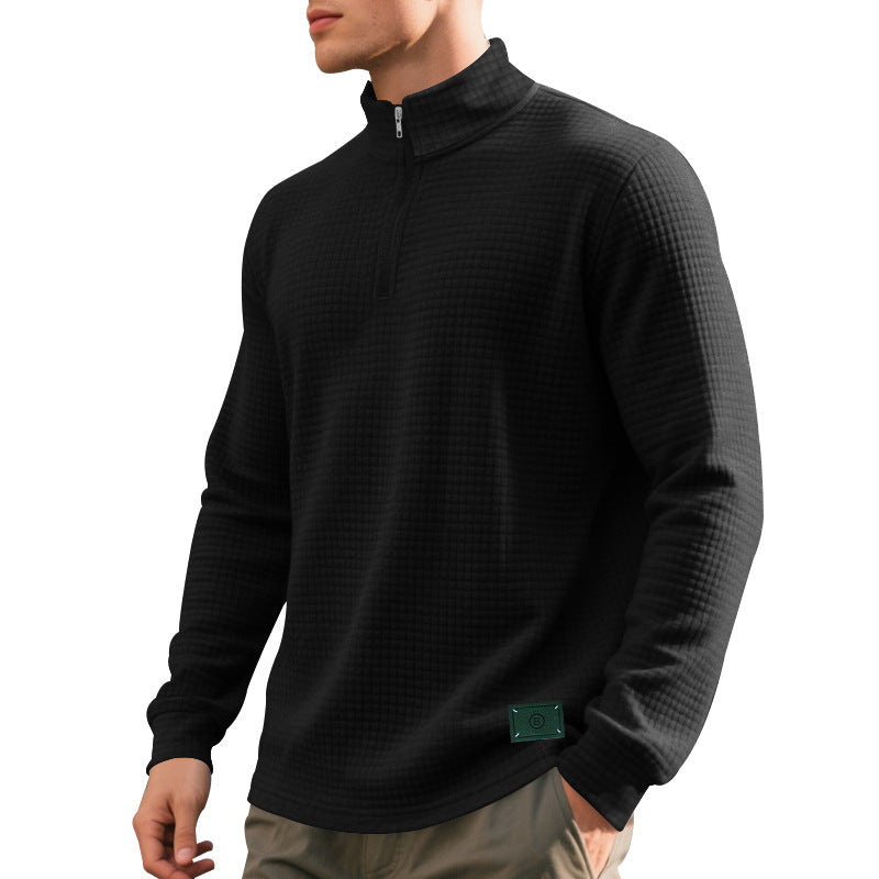 Herren nan strukturierter Waffelstrick-Pullover mit kurzem Reißverschluss und lässigem Schnitt