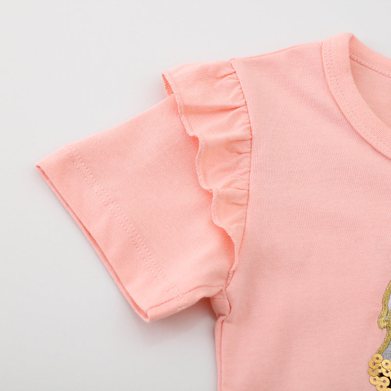 Mädchen T-Shirt mit verspieltem Einhorn-Design und Rüschendetails