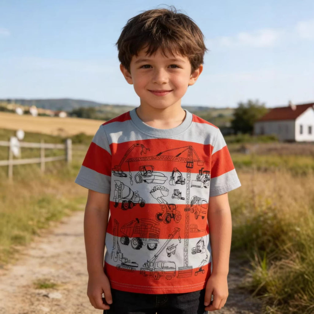 Jungen T-Shirt mit buntem Baustellenfahrzeug-Motiv