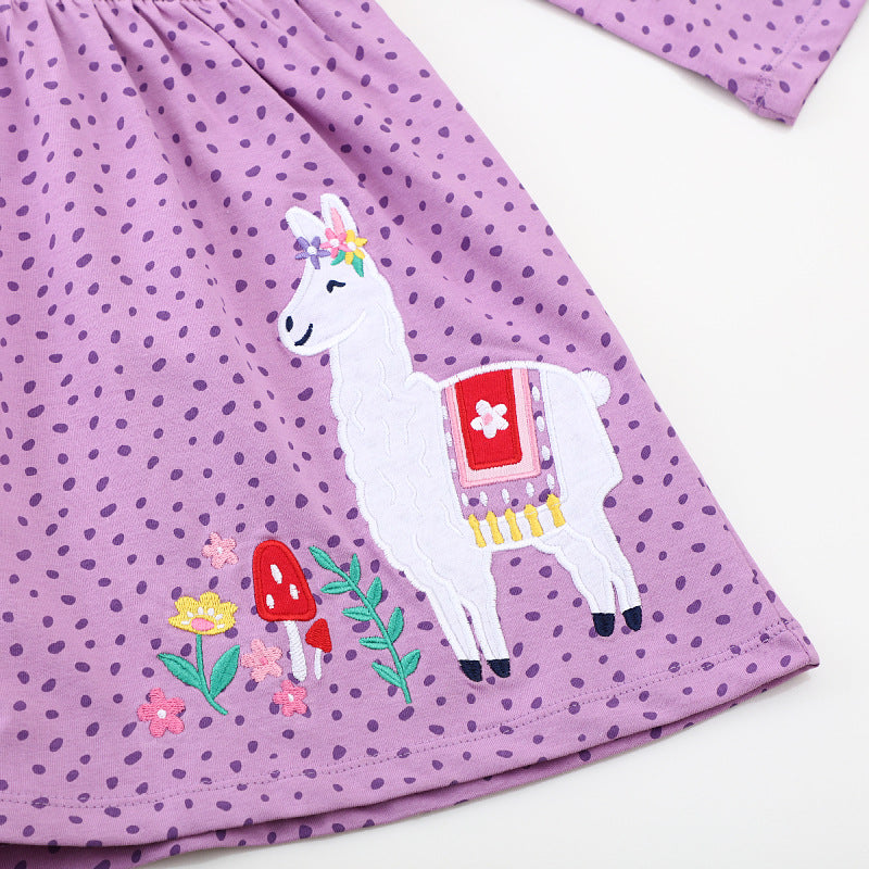 Mädchen Freizeitkleid mit süßer Lama-Applikation