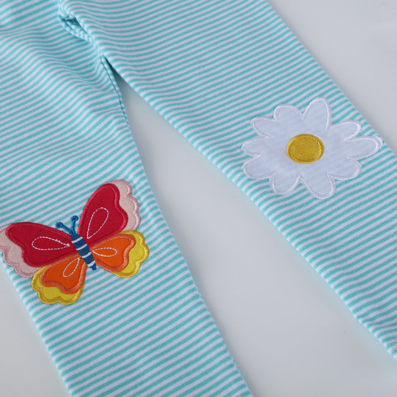 Mädchen Leggings mit buntem Schmetterlings- und Blumenapplikationen