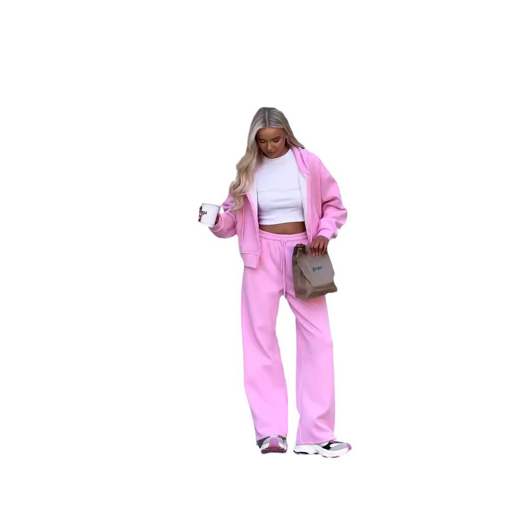 Damen nan cropped Kapuzenjacke mit durchgehendem Reißverschluss und taillenhoher Jogginghose Set