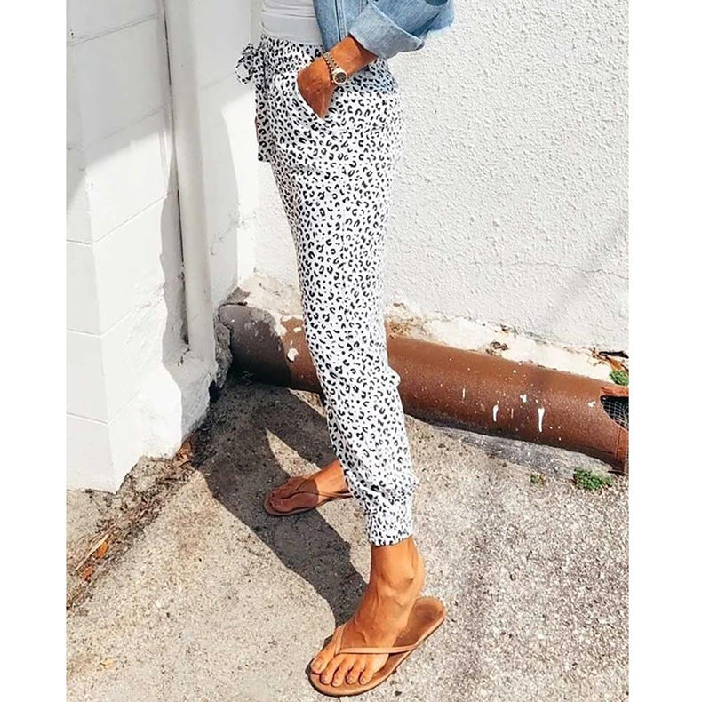Damen nan lässige Leoparden-Print Jogginghose mit Tunnelzug, Eingrifftaschen und elastischen Bündchen
