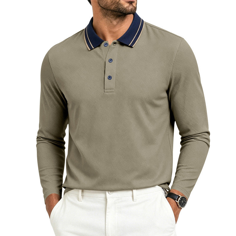 Herren nan langärmliges Piqué-Poloshirt mit Kontrastkragen und Dreiknopfleiste