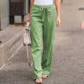 Damen nan lässige Leinenmix Weitein Hose mit Kordelzug