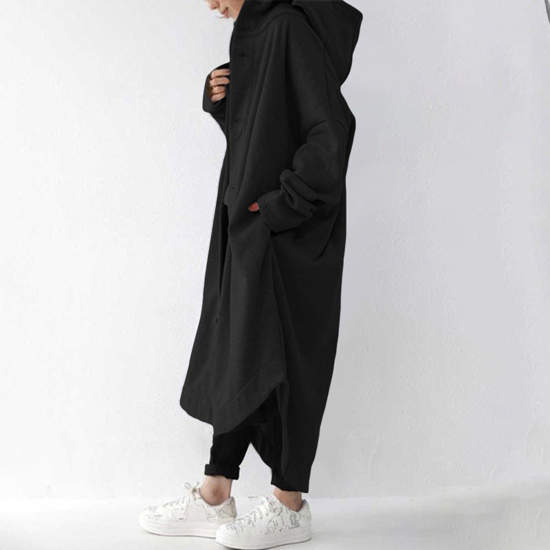 Damen nan weites Kapuzen-Kokonmantel mit asymmetrischem Saum und großen Eingrifftaschen