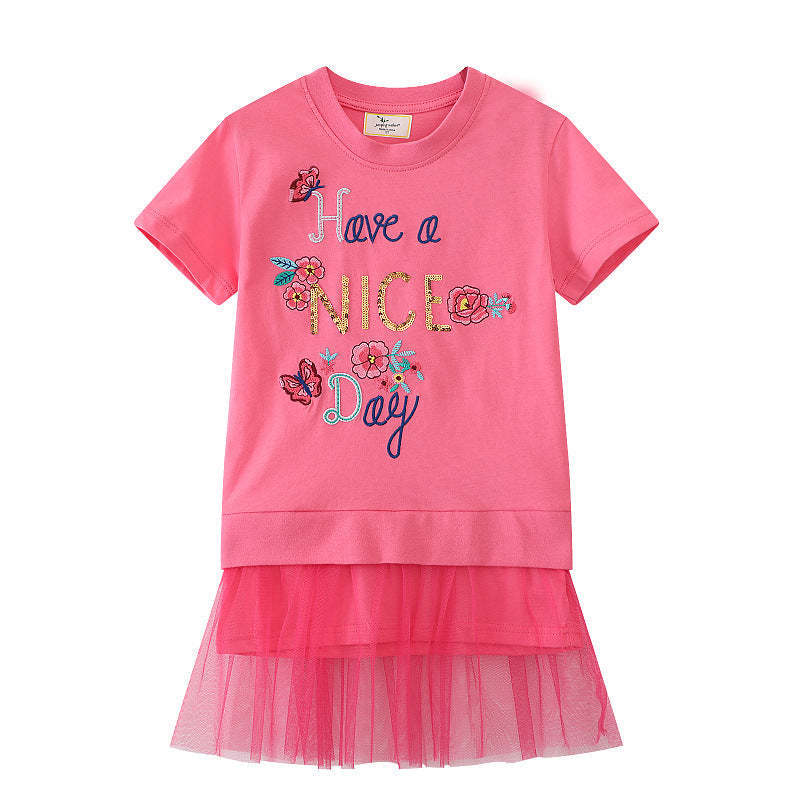 Mädchen T-Shirt Kleid mit bezauberndem Tüllunterrock