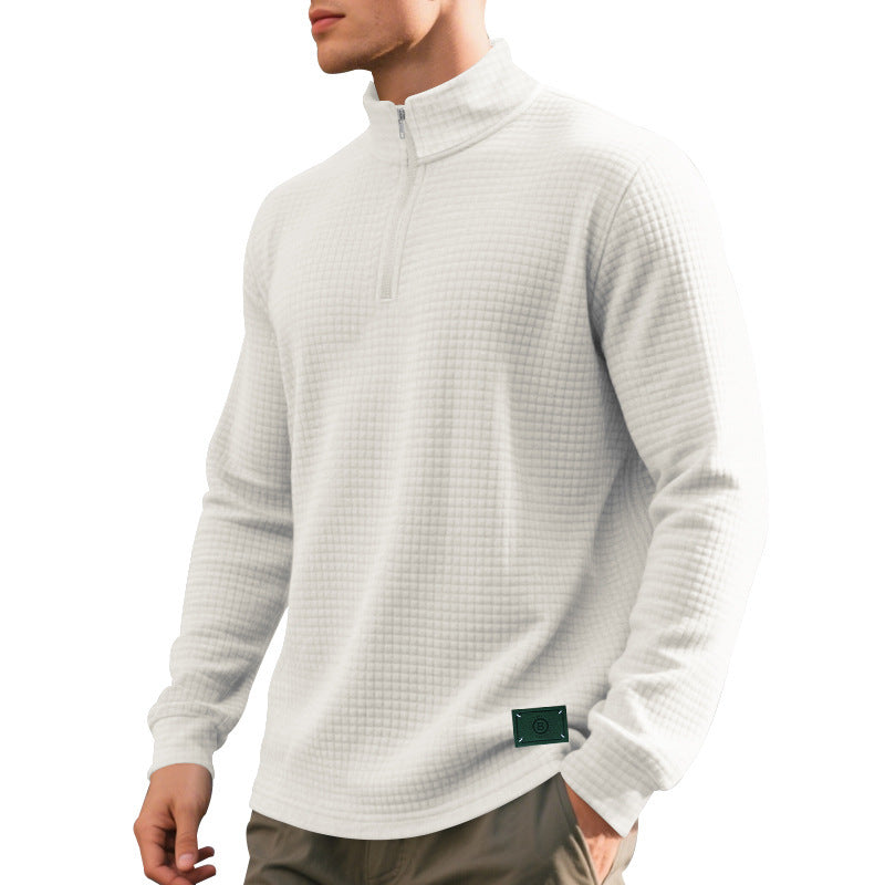 Herren nan strukturierter Waffelstrick-Pullover mit kurzem Reißverschluss und lässigem Schnitt