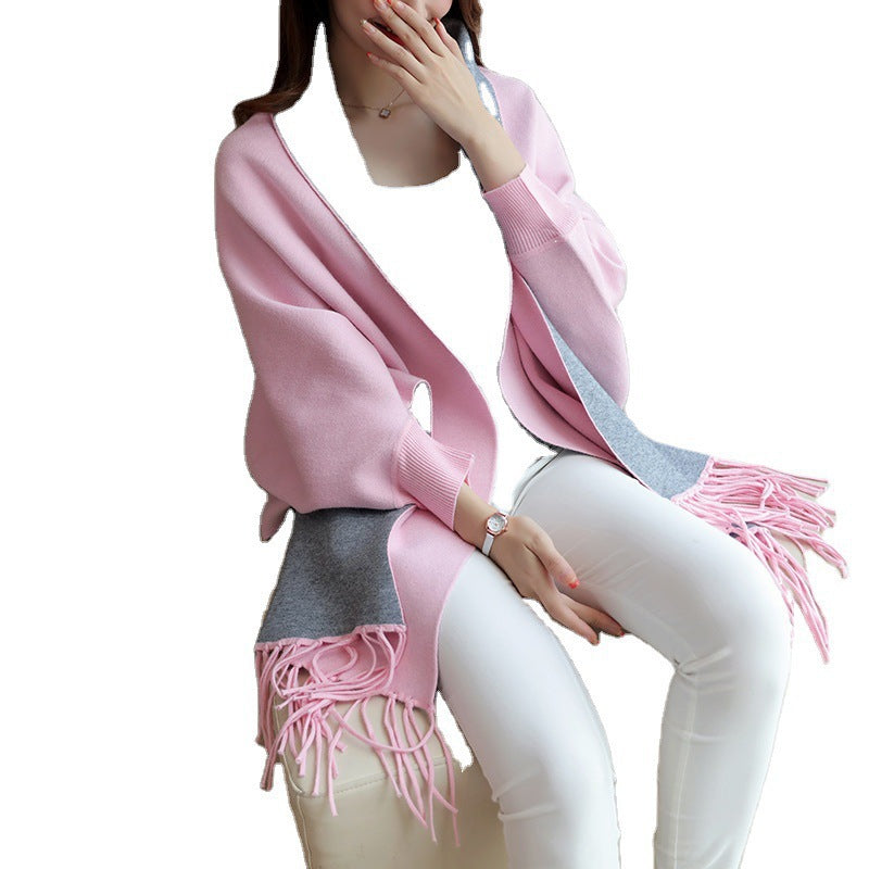 Damen eleganter Schal mit Fransen und kontrastierenden Farbdetails Selmira