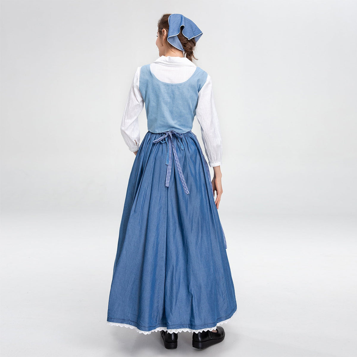 Damen nan ländliches Trachtenkleid mit Latzmieder und mehrlagiger Schürze