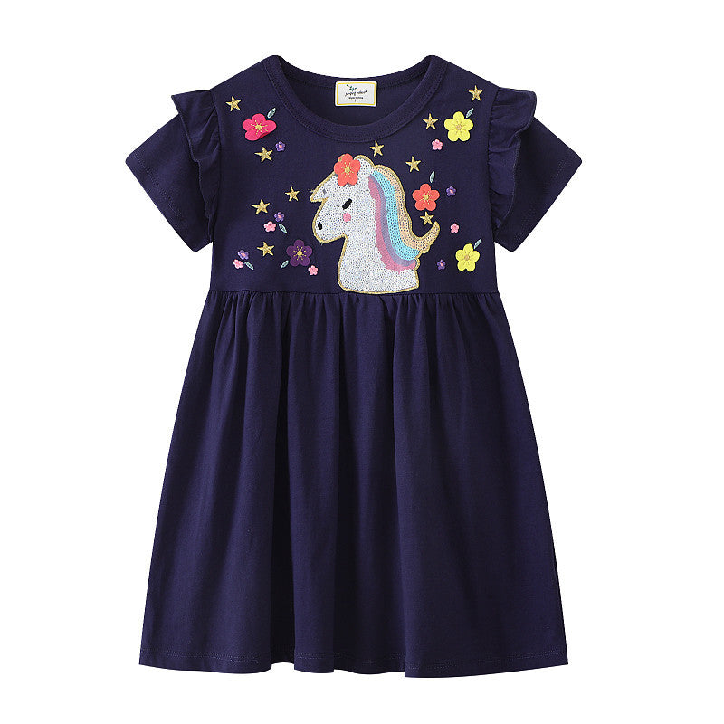 Mädchen T-Shirt Kleid mit glitzerndem Einhornmotiv