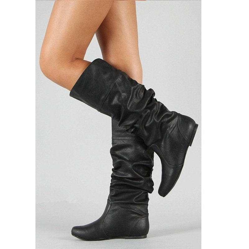 Damen nan lässige kniehohe Slouch-Stiefel mit flexiblem Schaft und flachem Absatz