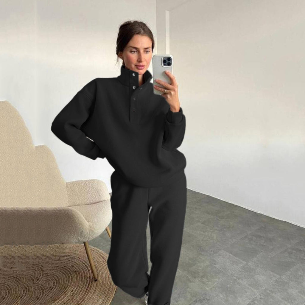 Damen nan kuscheliges Oversize Fleece-Set mit Stehkragen und Jogger