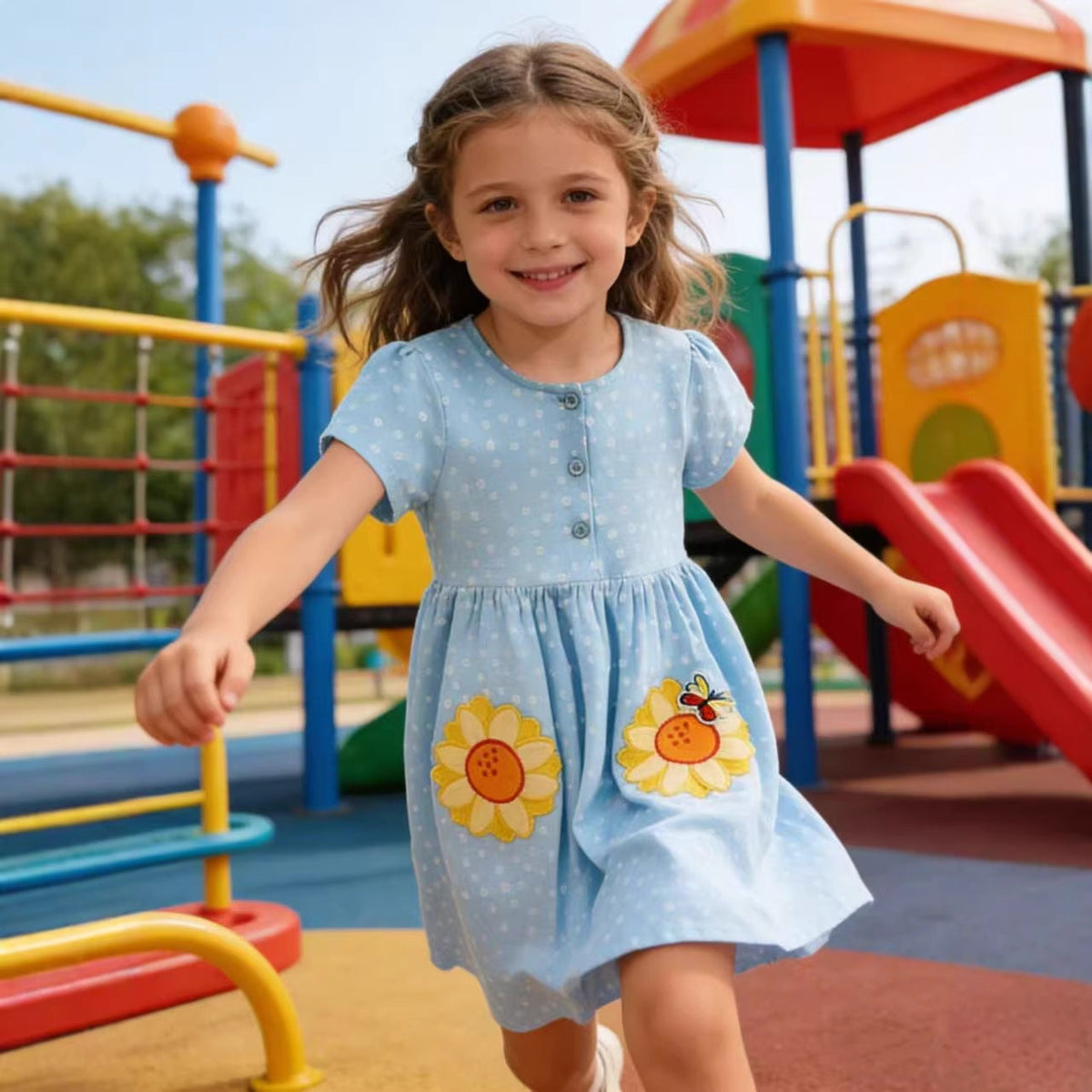 Mädchen Sommerkleid mit verspielten Blumenapplikationen
