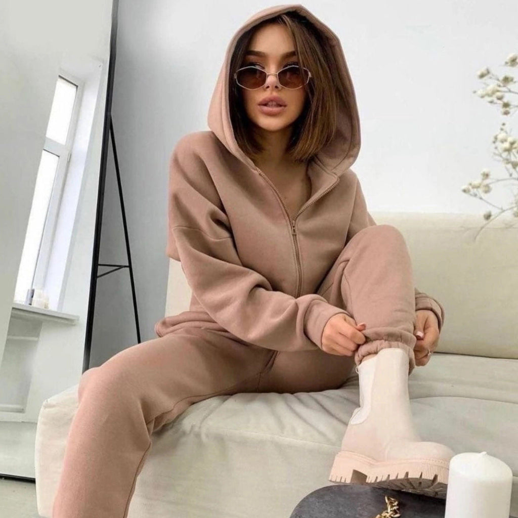 Damen nan weiches Reißverschluss-Hoodie und taillierte Komfort-Jogginghose Set mit innenliegendem Fleece