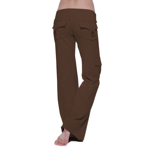 Damen nan lässige Low-Rise Cargo-Loungehose mit weitem Bein, breitem Komfortbund und dekorativen Klappentaschen