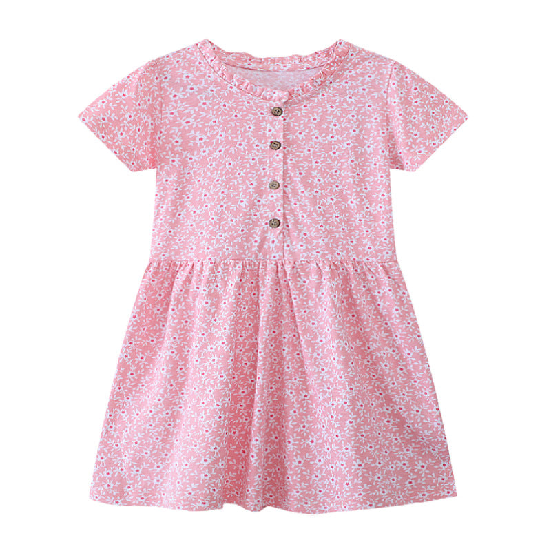 Mädchen Freizeitkleid mit floralem Design und Knopfdetails