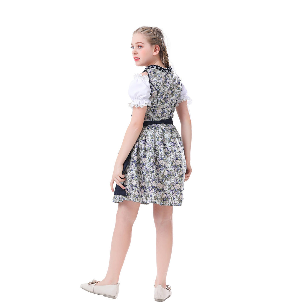 Damen nan traditionelles Dirndlkleid für Mädchen mit Schnürkorsett Puffärmeln und Spitzenschürze