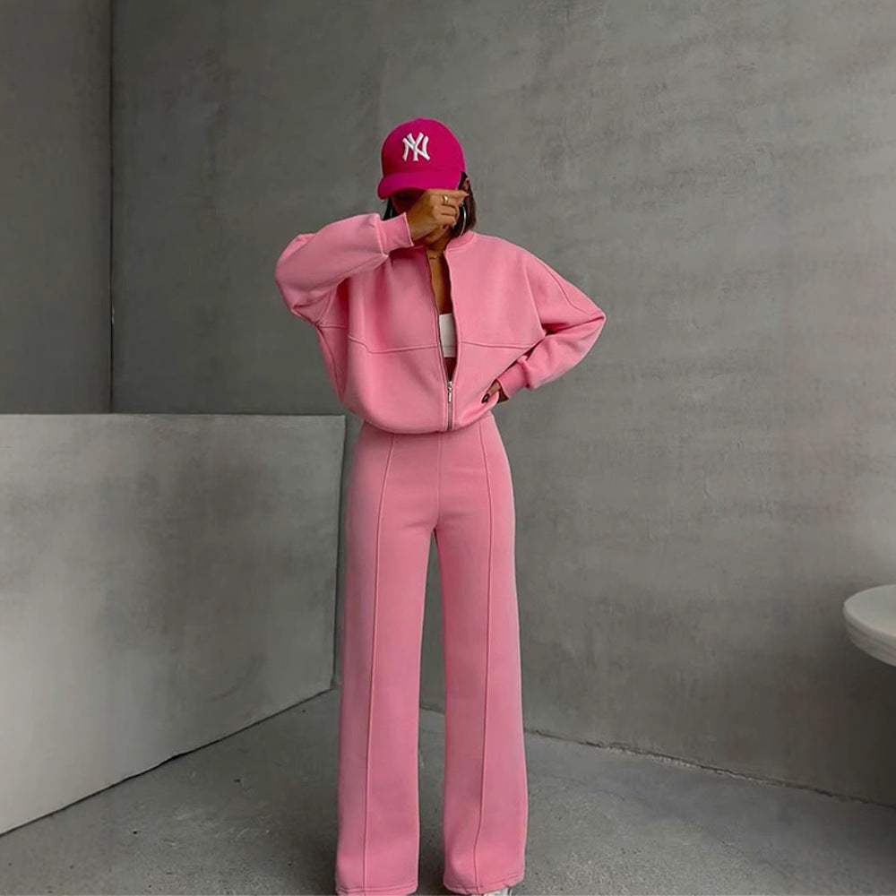 Damen nan Oversize Reißverschlussjacke mit weiter High-Waist Loungehose Set