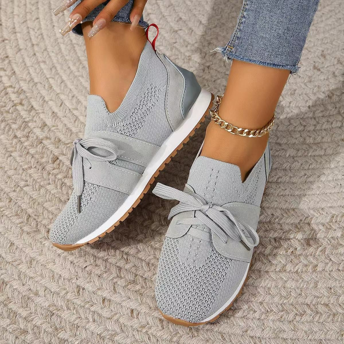 Damen nan leichte Strick-Sneaker mit ergonomischem Memory-Fußbett und rutschfester Profilsohle