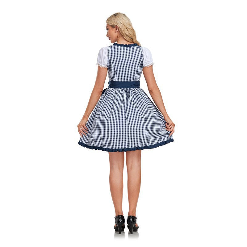 Damen nan kurzes traditionelles Dirndlkleid mit Schnürung, Puffärmeln und Schleifenschürze