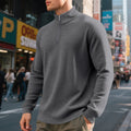 Herren nan leichtes Waffelstrick-Halbzip-Pullover mit Stehkragen und atmungsaktivem Baumwollmix
