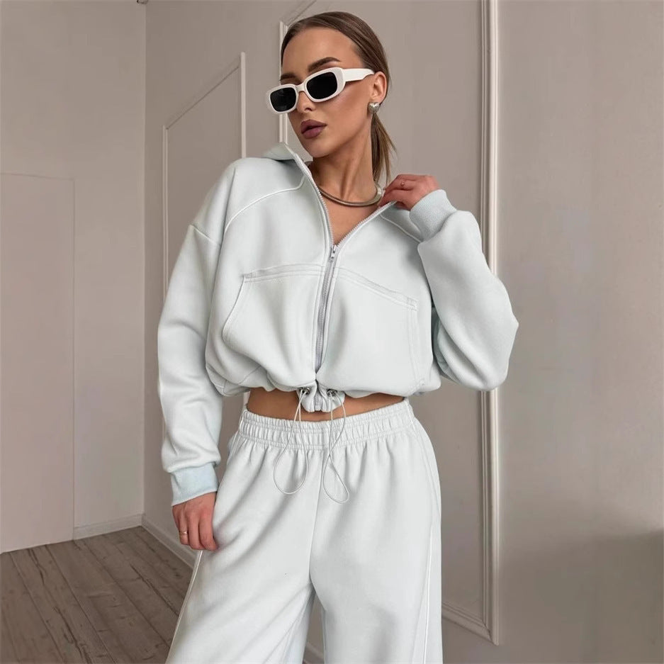 Damen nan Kapuzenjacke und weite Jogginghose Set mit kontrastnähten