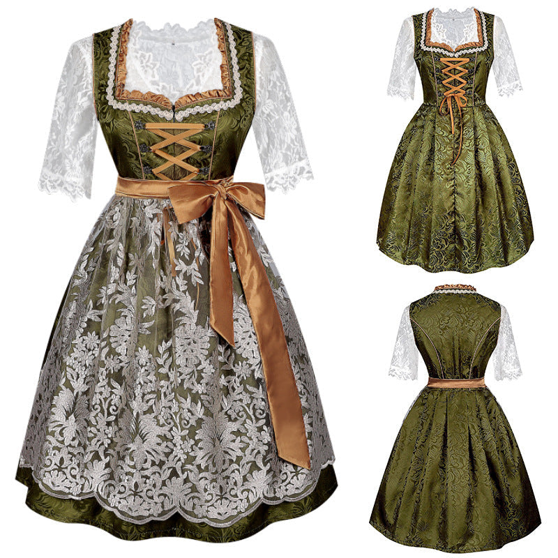 Damen nan traditionelles Dirndlkleid mit Spitzenbluse und bestickter Schürze