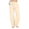 Damen nan weite Leinenhose mit elastischem Bund Kordelzug und Seitentaschen